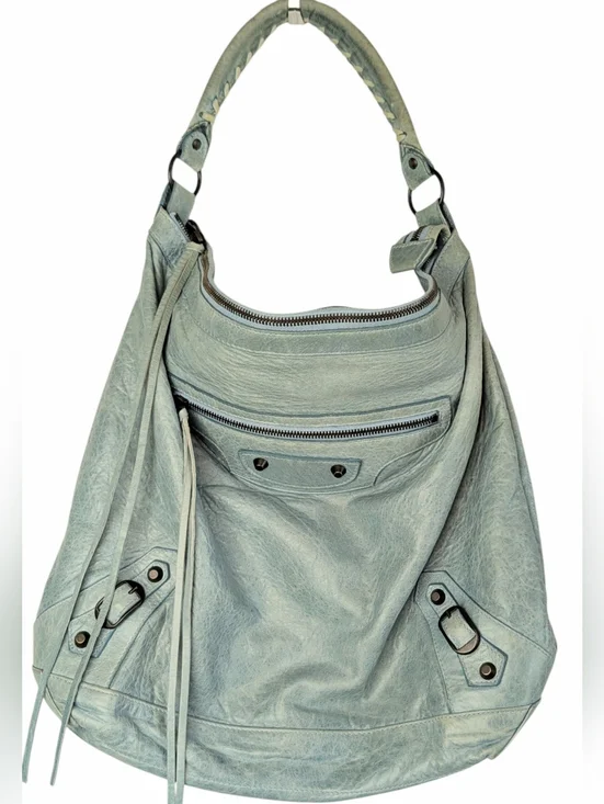 Balenciaga Leather Day Hobo Bag Light Blue Green Purse Shoulder Bag - Picture 1 of 16